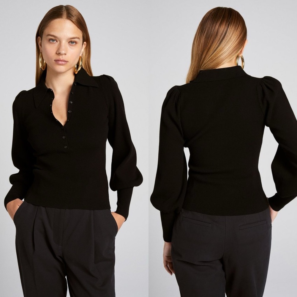 A.L.C. | The Etta Top in Black Ribbed Collared Balloon Sleeve Small